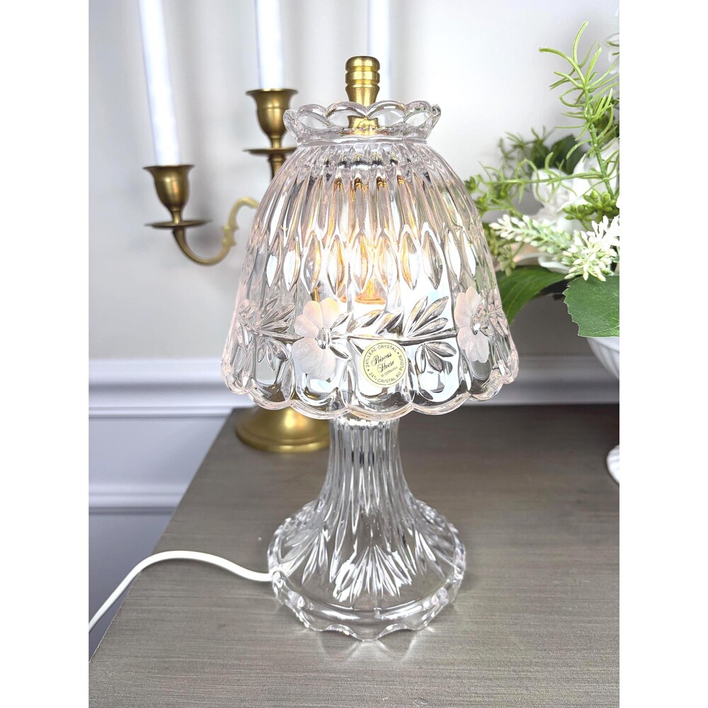 Princess House 24% Lead Crystal Lamp Heritage Romance Etched Floral Light